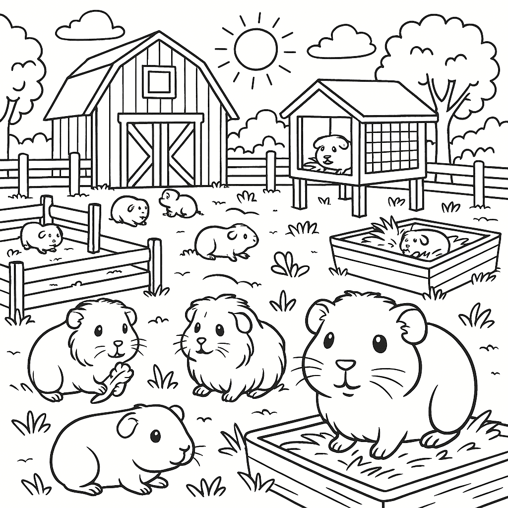 Guinea pig farm stand coloring page